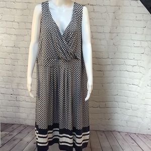 Lands End Size 3X Navy White Patterned Pima Cotton Blend Sleeveless Midi  Dress